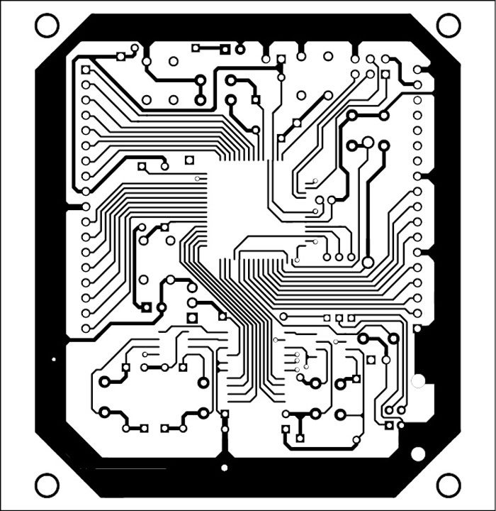 Fig. 3: An actual-size, double-side, solder-side PCB track layout of USB data acquisition system