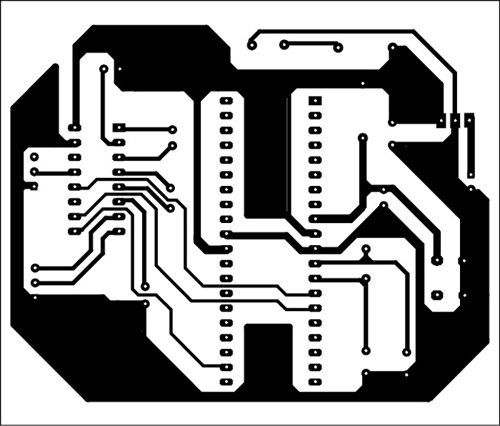 Fig. 5: An actual-size, single-side PCB for the GPS- and GSM-based vehicle tracking circuit