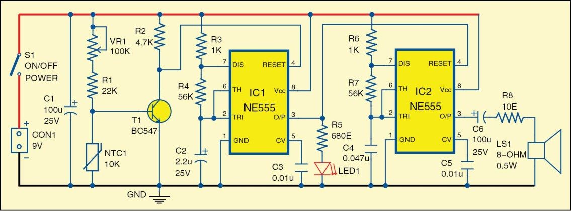 Thermistor Based Fire Alarm | Full Circuit Diagram Available