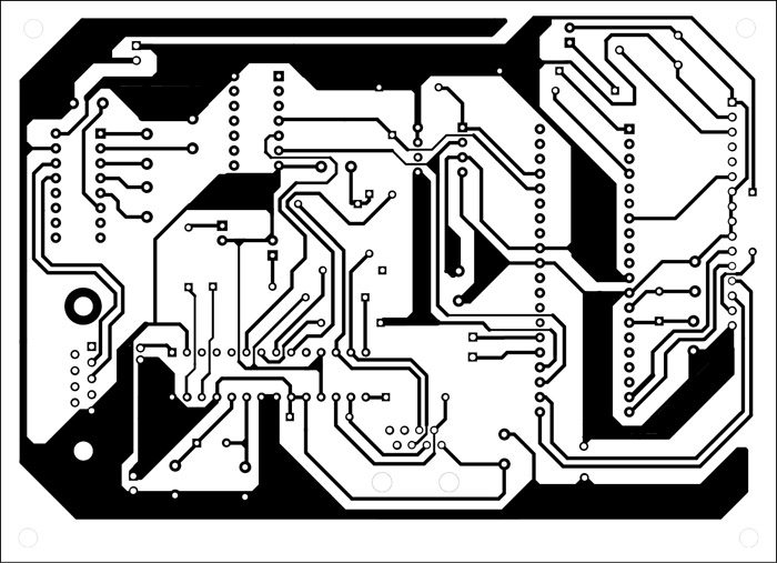 Fig. 6: An actual-size, double-side, solder-side PCB layout of the client board