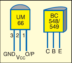Fig. 2: Pin configuration of UM66 and BC548/549