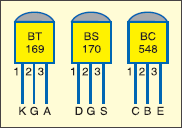 Fig. 2: Pin configurations of BT169, BS170 and BC548
