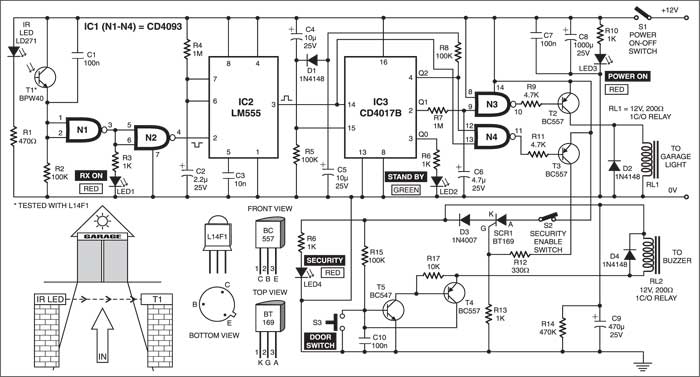 Garage Light Control & Security System Circuit