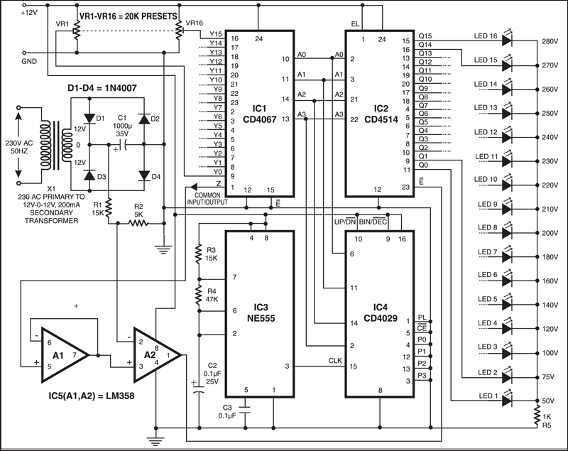Digital Mains Voltage Indicator Circuit