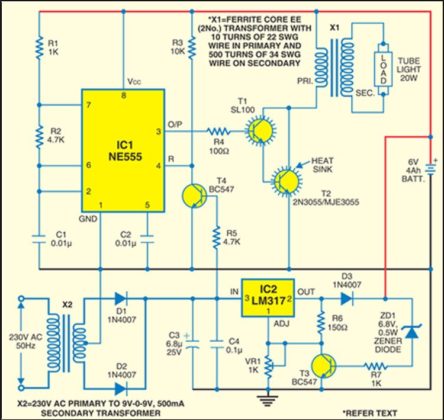 Automatic Emergency Light | Detailed Circuit Diagram Available