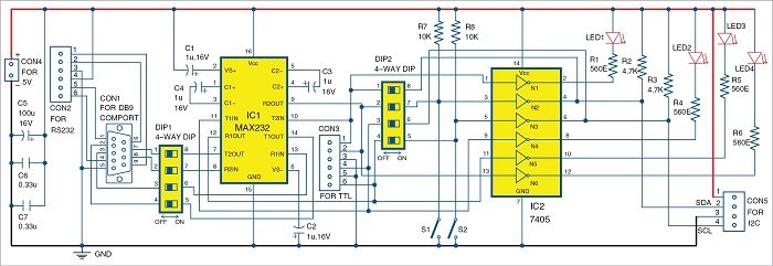 Electronics Projects: Configurable RS232 To TTL To I2C Adaptor | Electronics For You