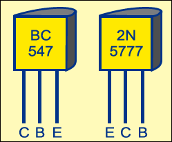 Fig. 2: Pin configurations of BC547 and 2N5777