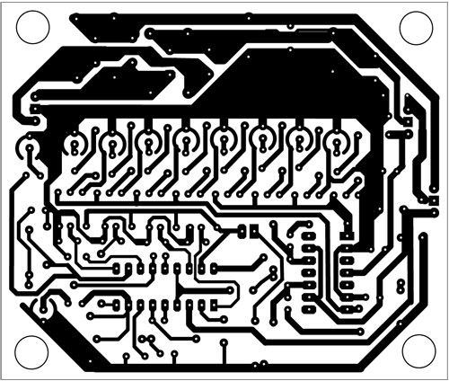 Fig. 5: Combined actual-size, single-side PCB for audio mixer and power supply circuits