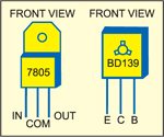 Fig. 2: Pin details ofBD139 transistor andregulator IC 7805