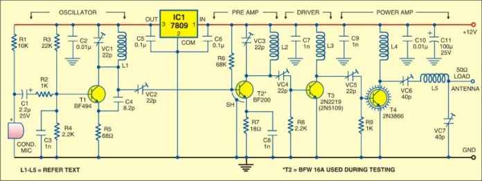 Four Stage FM Transmitter | Detailed Circuit Diagram Available