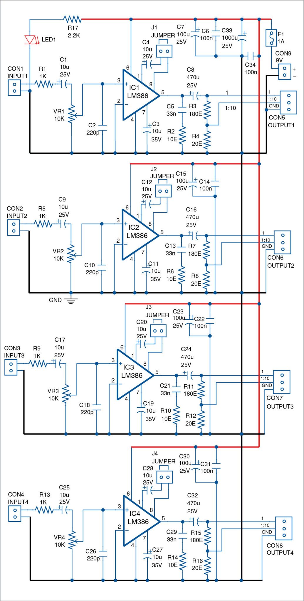 Low-Cost Quadraphonic Amplifier | Full Electronics Project