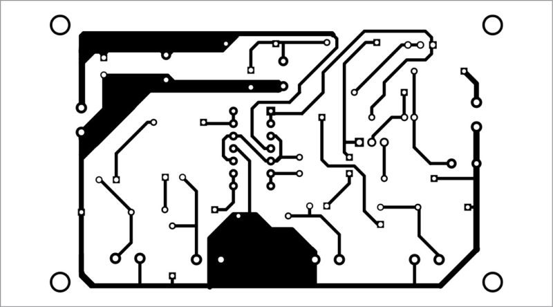 Actual-size PCB pattern of the audio-distribution low-noise amplifier