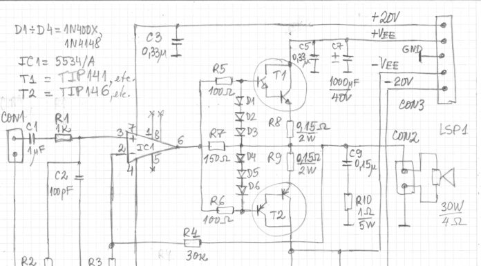 Simple 30w Audio Power Amplifier And Darlington Transistors