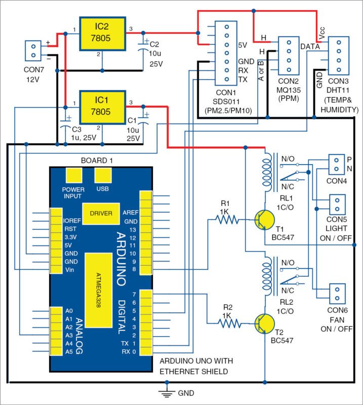 Circuit diagram of the PM2.5/10 IoT enabled air pollution meter