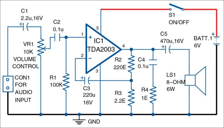 3W/6W Audio Amplifier using TDA2003 | Detailed Circuit Available