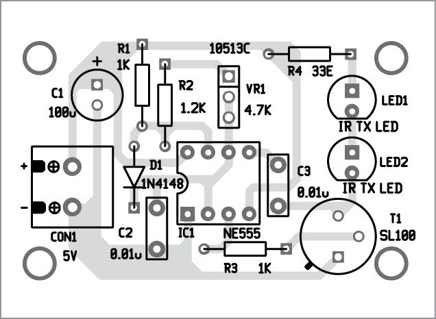  Component layout of the IR transmitter unit PCB
