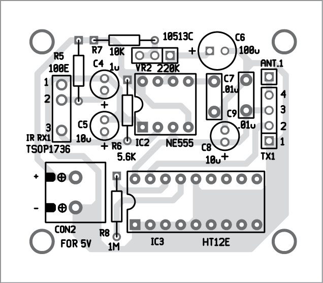 Component layout of the IR receiver unit PCB