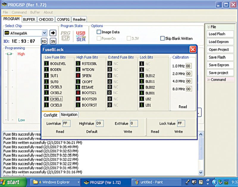 Screenshot of fuse bit settings
