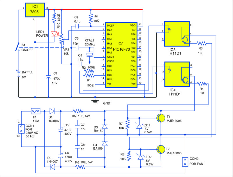 Circuit diagram of the fan speed regulator