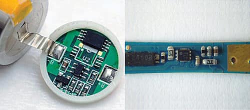 Protection board inside 18650 lithium-ion cell (left) and Nokia BL-5Cx battery (right)