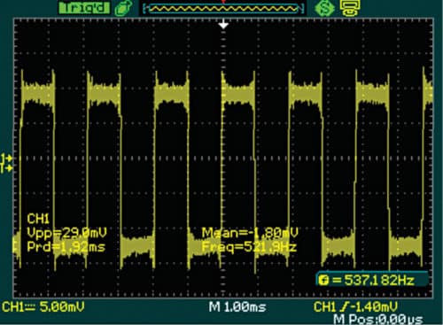 537Hz square-wave output as observed on oscilloscope