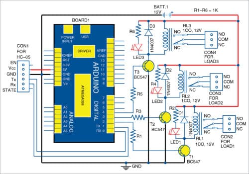 Circuit diagram of home automation system using Arduino