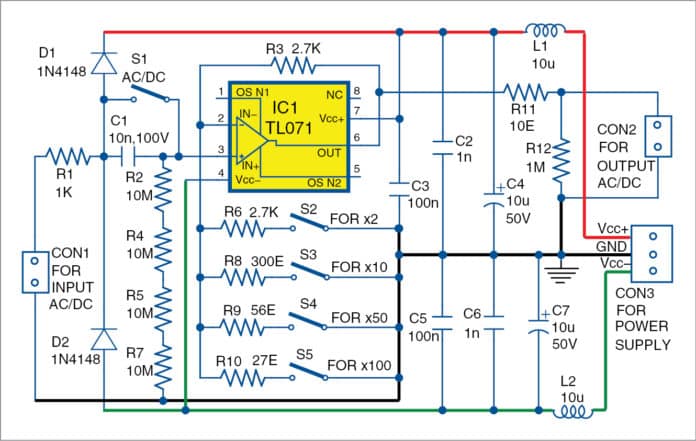 Active Probe With High Input Impedance And Selectable Gain | DIY