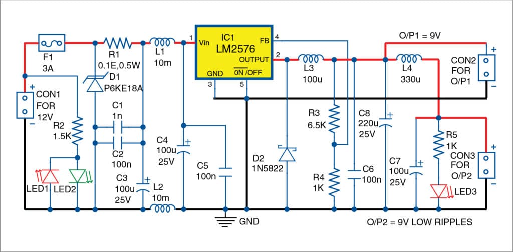 12V DC To 9V DC Converter Using LM2576 | Full Electronics Project