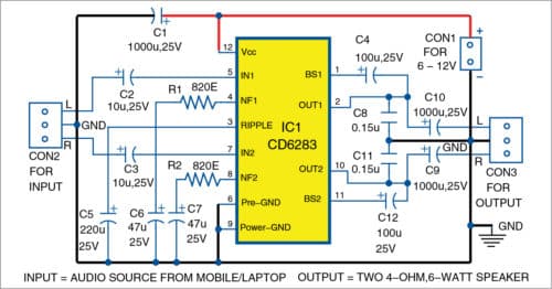 Simple Stereo Amplifier Circuit