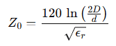 Formula for characteristic impedance of twisted-pair transmission lines