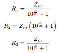 Pi Attenuator Calculation Formula