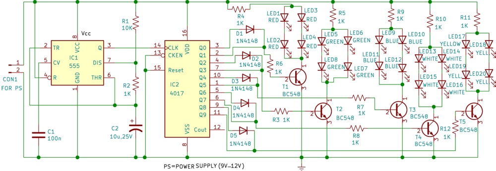 Multiple Led Flasher Circuit Using 555 Timer Electronics Projects