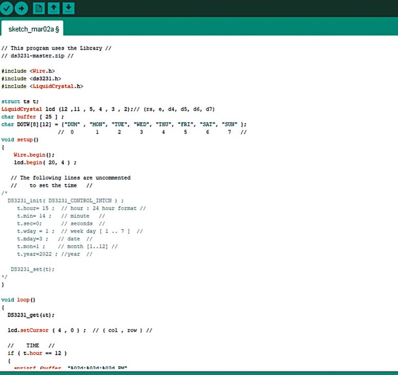 Real-time Digital Clock Arduino Code