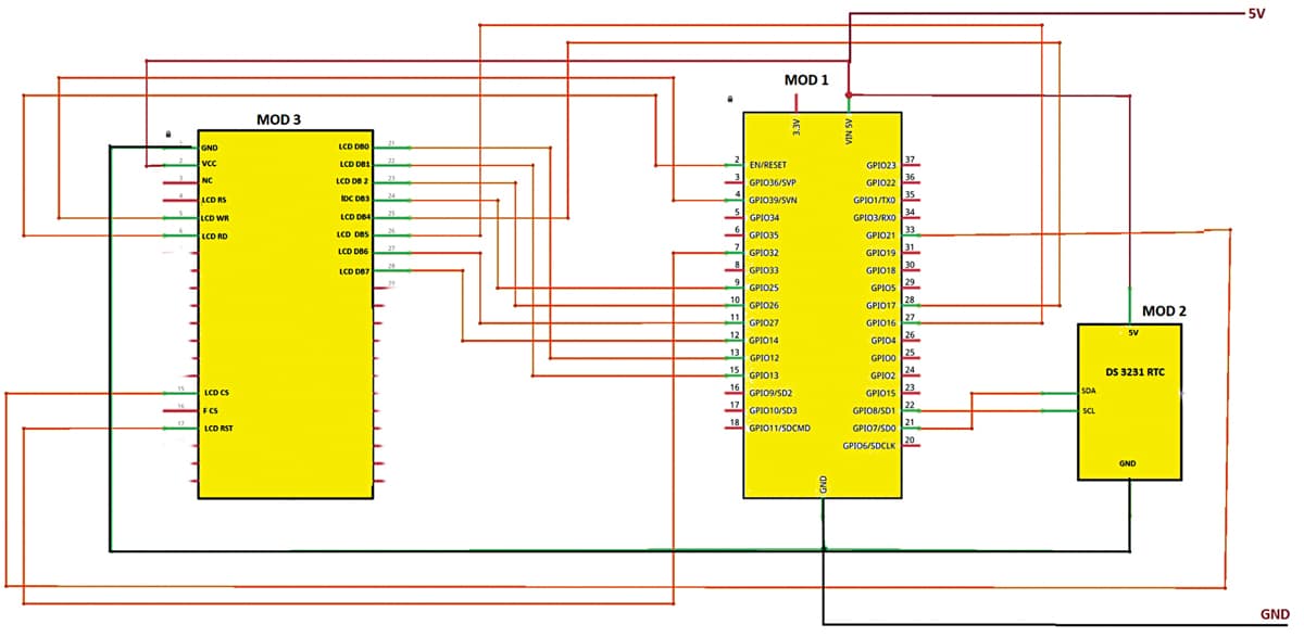 Circuit diagram of ESP32-based Millisecond Clock