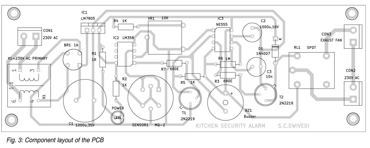 Kitchen Security Alarm Circuit PCB Design