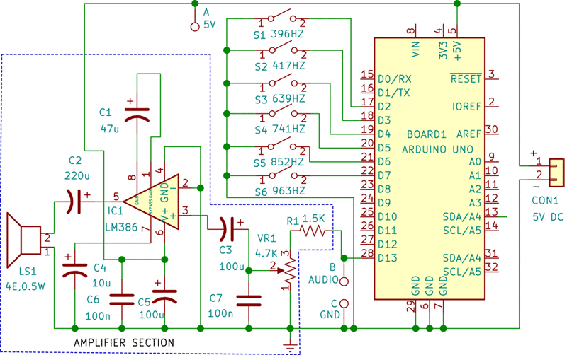 Circuit Diagram of Arduino-based 528Hz Frequency Generator