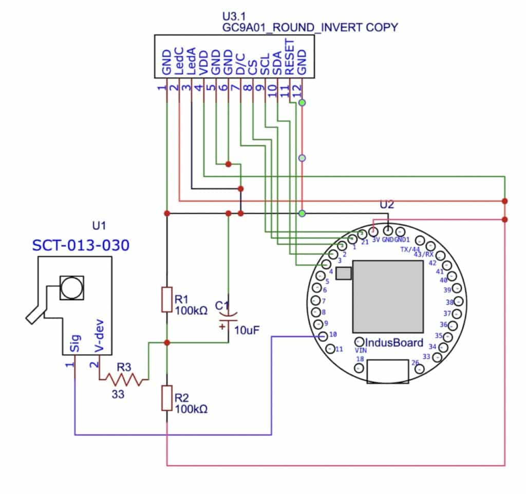Circuit Connection for IoT Smart Meter with Indusboard and GC9A01