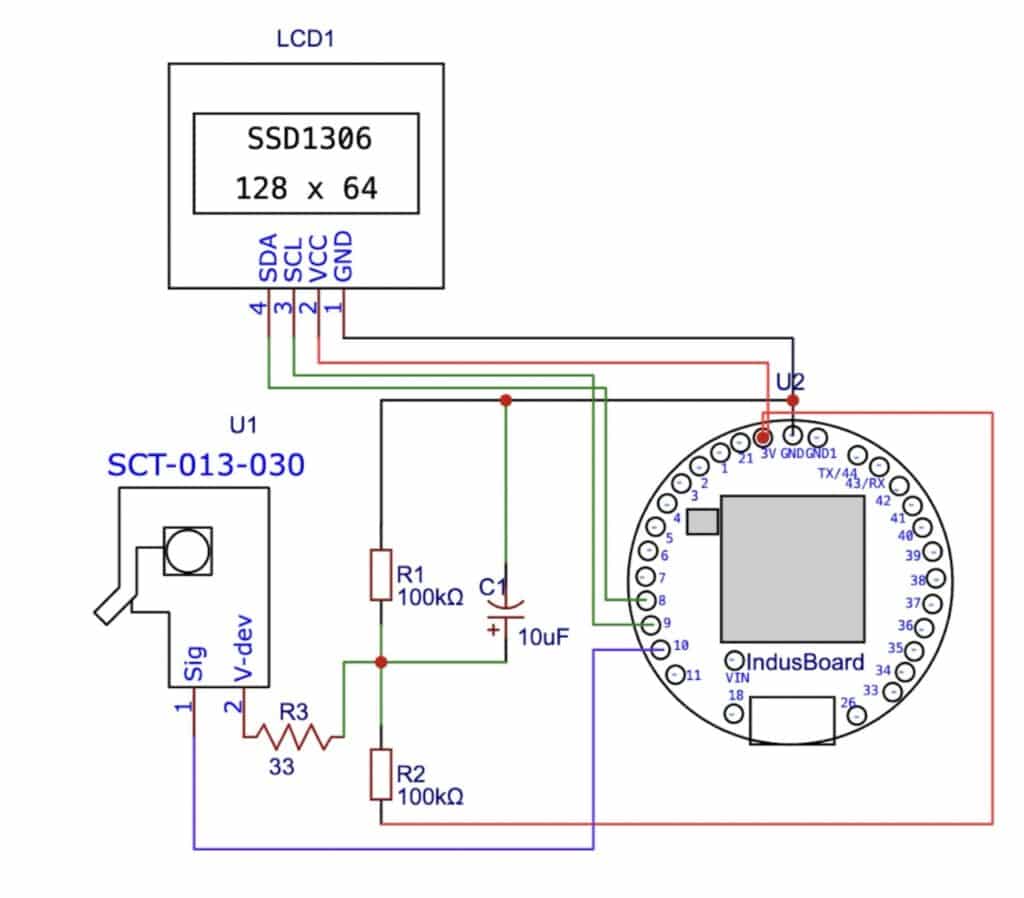 Circuit Connection for IoT Smart Meter with Indusboard and OLED
