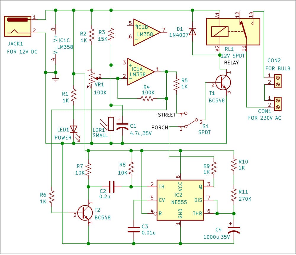 Automatic Street-Cum-Porch Light Circuit