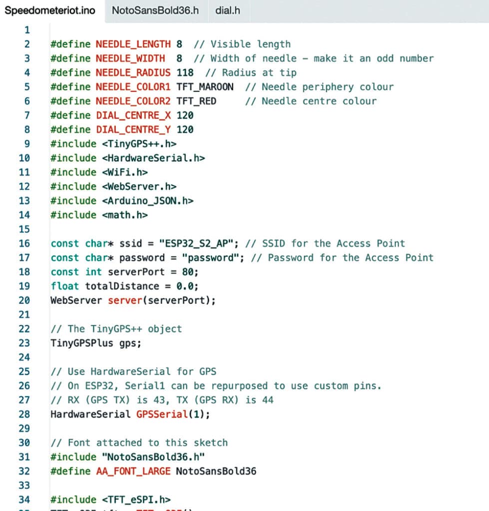 Code for Speedometer