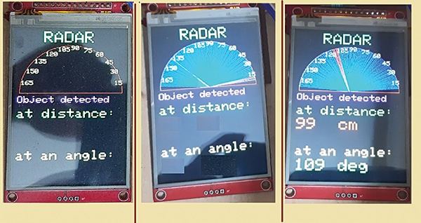 Three stages of radar on LCD