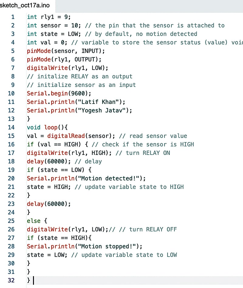 Arduino Motion Sensor Code