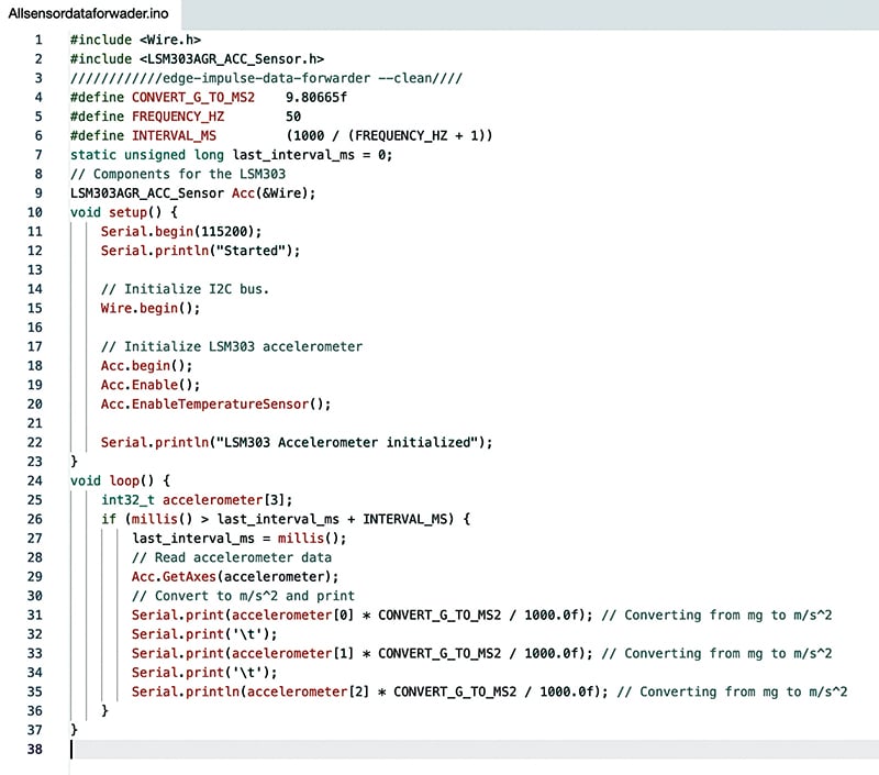 Edge Impulse data forwarder code